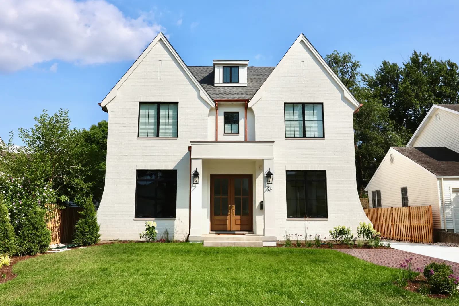 Front elevation of 63 Waverly with twin gables