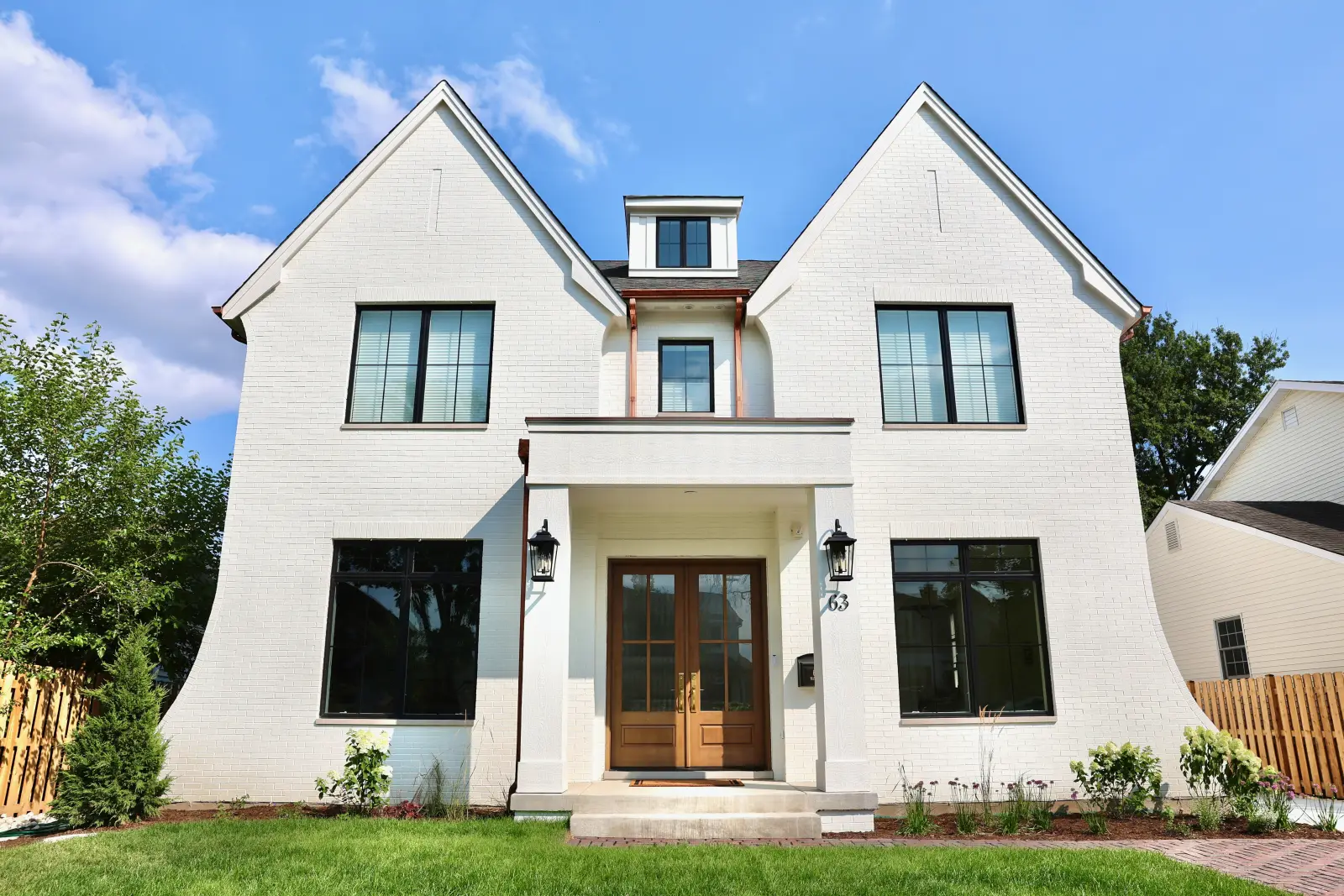 Completed front entry and landscaping at 63 Waverly