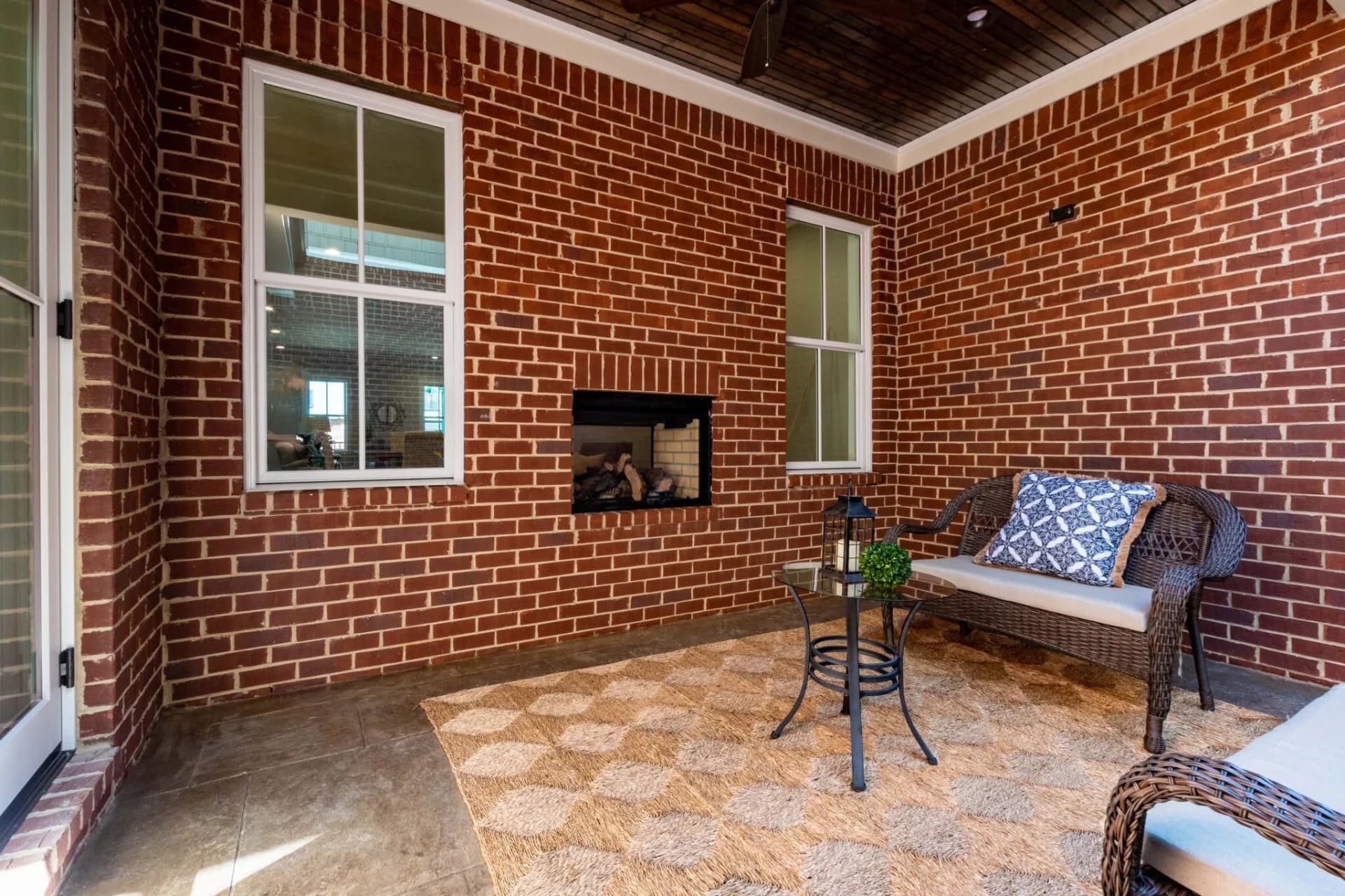 Covered patio with outdoor fireplace